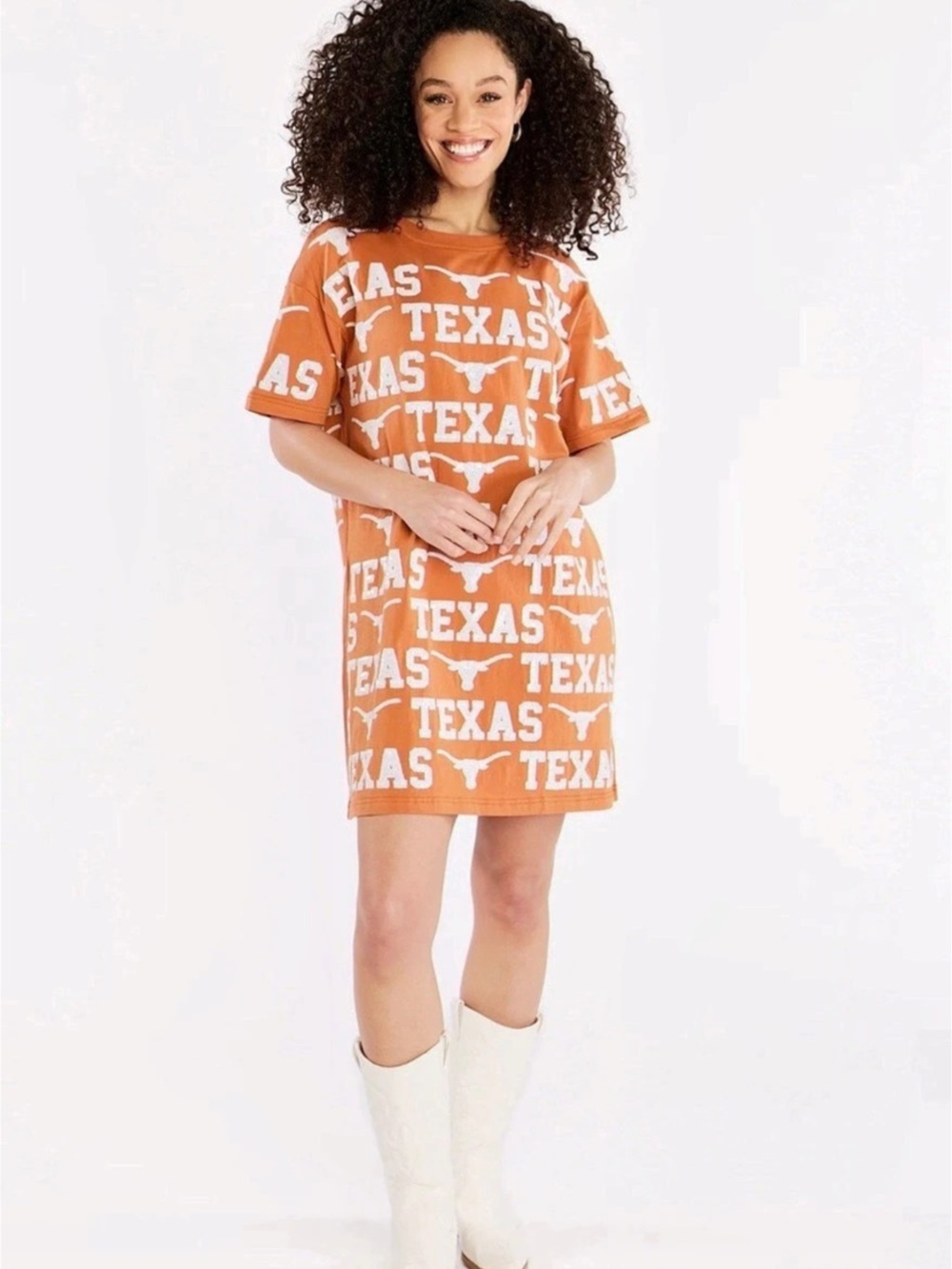Stewart Simmons The Sequin Repeat T-Shirt Dress | Texas in Orange & White - Smal